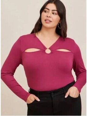 Torrid T-Shirt 1X Purple Super Soft Cut Outs O-Ring Long Sleeve Tee Top Plus NWT